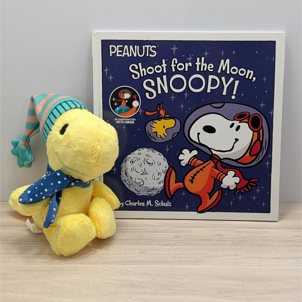 Shoot for the Moon Snoopy Book + Woodstock Plush NASA Peanuts Gift Set Schulz